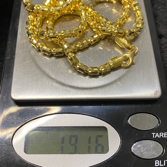 10k gold vermeil mens diamond cut barrel chain gift for men Italian 925 no fade - Picture 5 of 6